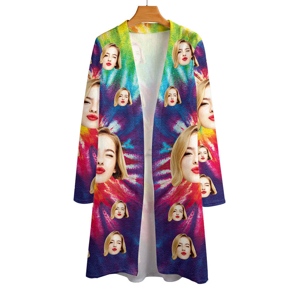 Personalized Face Rainbow Color Cardigan Women Long Sleeve Open Front Cardigans - MyPhotoSocks