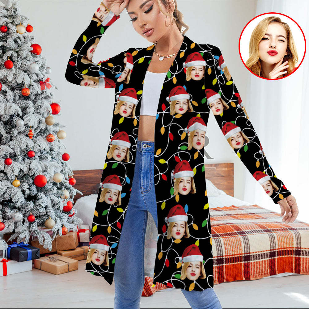 Personalized Face Christmas Cardigan Women Open Front Cardigans for Christmas Gifts - MyPhotoSocks