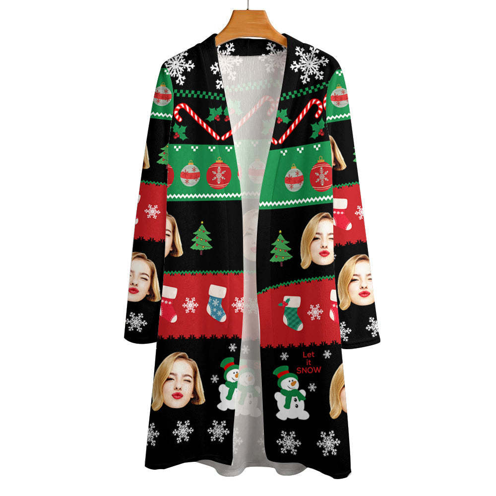 Personalized Christmas Cardigan Women Open Front Long Sleeve Cardigans for Christmas Gifts - MyPhotoSocks