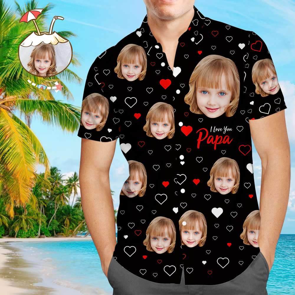 Custom Face Hawaiian Shirt Heart Men's All Over Print I Love You Papa-MyPhotoSocks