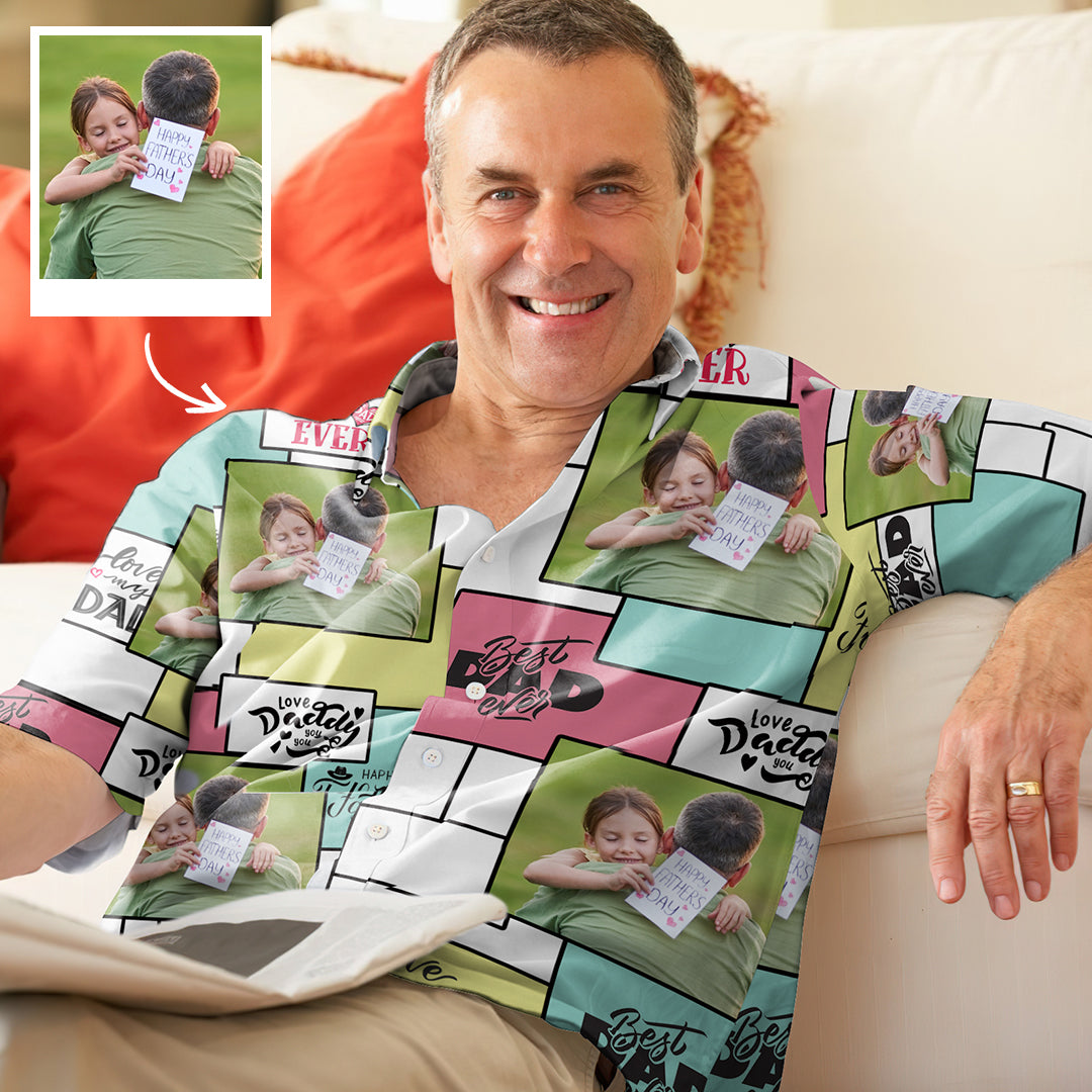 Custom Face Hawaiian Shirt Love Daddy Men's All Over Print Best Love To Dad-MyPhotoSocks