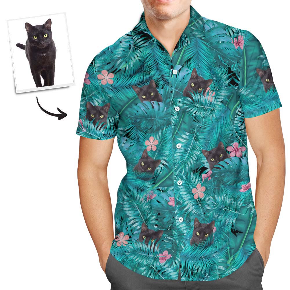 Custom Face Shirt Men's Hawaiian Shirt Black Cat