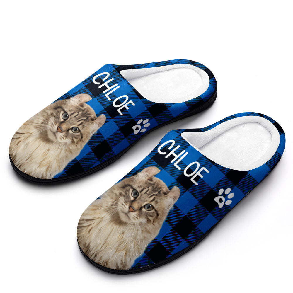 Custom Photo and Name Women Men Slippers With Footprint Personalized Red Casual House Cotton Slippers Christmas Gift For Pet Lover - MyPhotoSocks