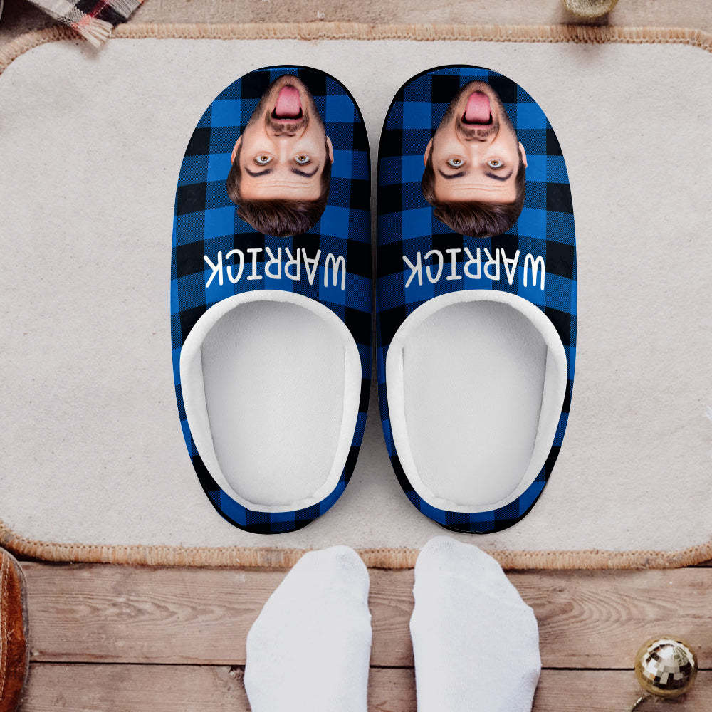 Custom Photo Women's and Men's Slippers Personalized Casual House Cotton Slippers Christmas Gift For Him - MyFaceSocks