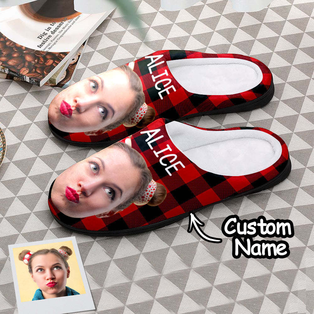 Custom Photo Women's and Men's Slippers Personalized Casual House Cotton Slippers Christmas Gift For Him - MyFaceSocks