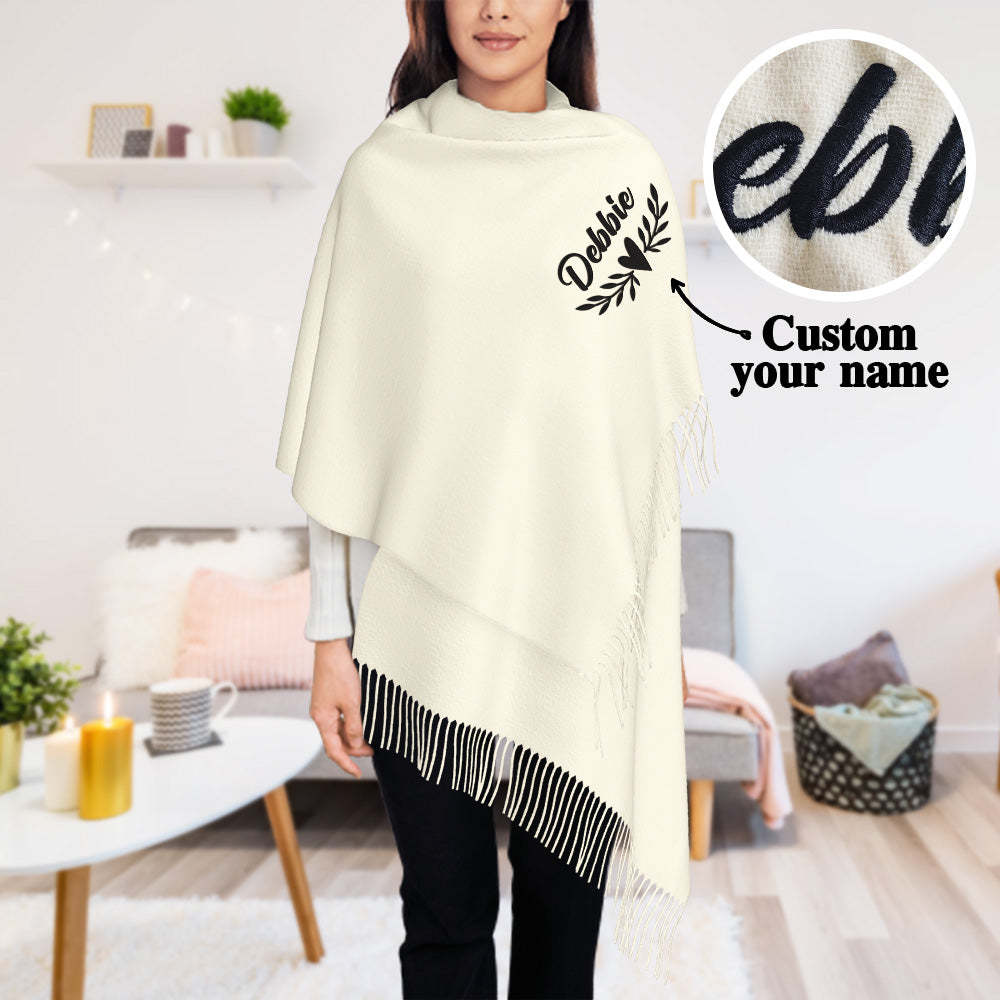 Personalized Embroidery Scarf Custom Name Scarf Soft Warm Fringe Shawl Gift for Her - MyPhotoSocks