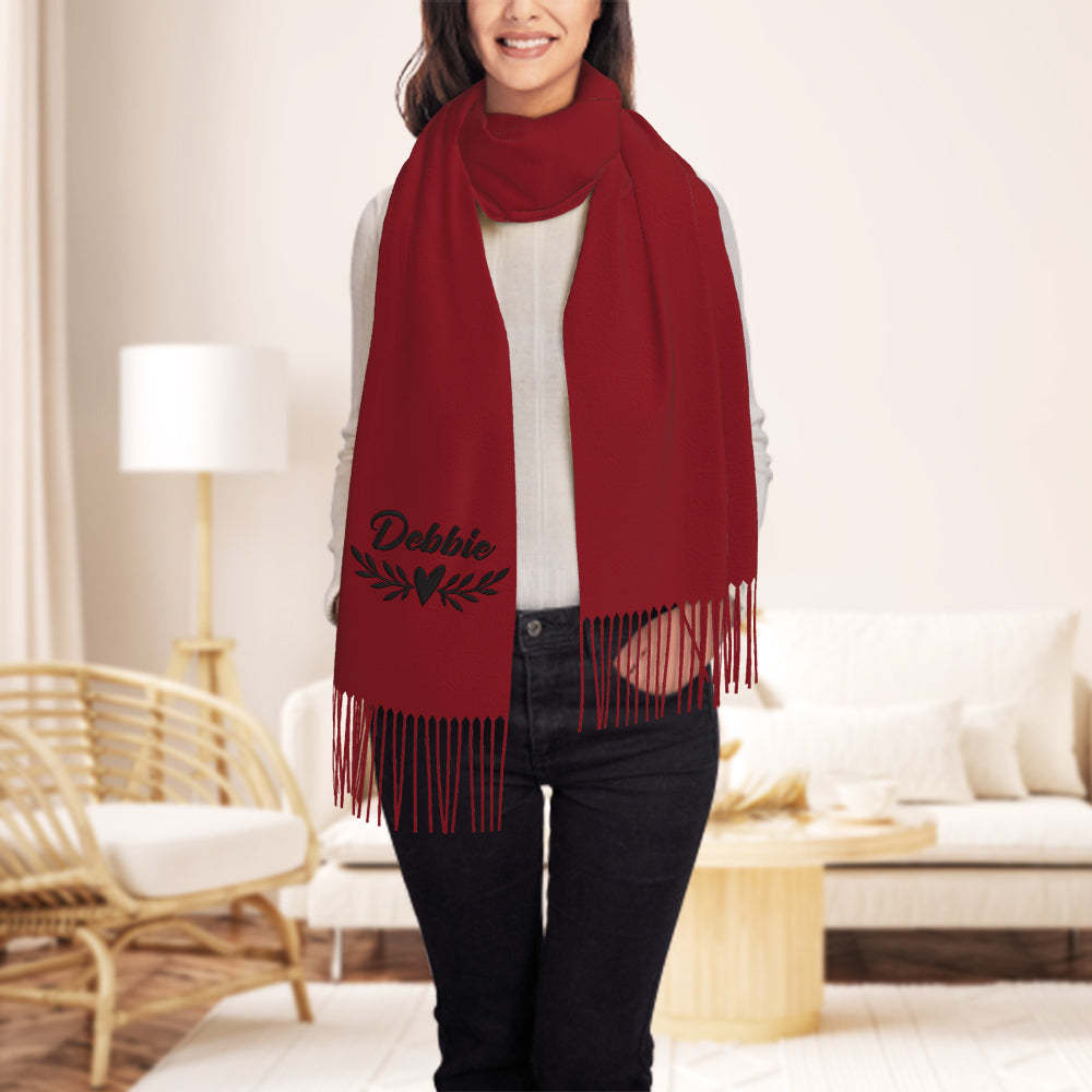 Personalized Embroidery Scarf Custom Name Scarf Soft Warm Fringe Shawl Gift for Her - MyPhotoSocks