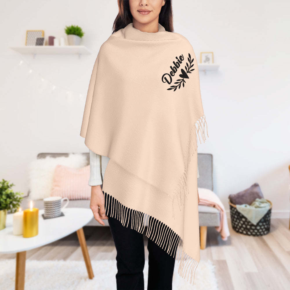 Personalized Embroidery Scarf Custom Name Scarf Soft Warm Fringe Shawl Gift for Her - MyPhotoSocks
