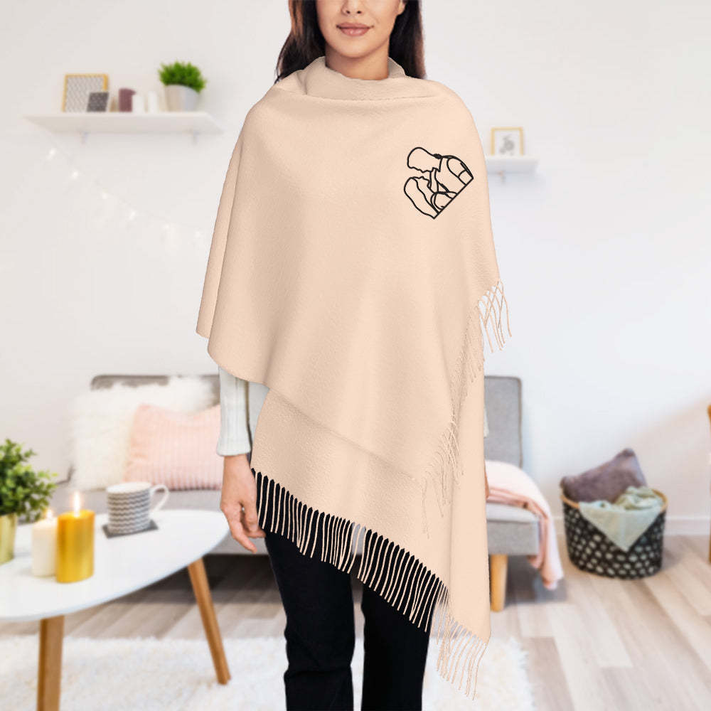 Personalized Embroidery Scarf Custom Line Drawing Scarf  Warm Fringe Shawl Gift for Lovers - MyPhotoSocks