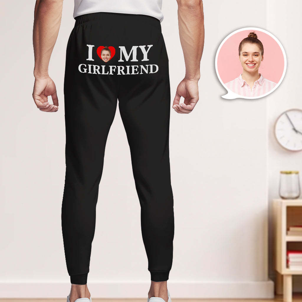 Custom Face Sweatpants Personalized I Love My Boyfriend/Girlfriend Printed Fleece Sweatpants Valentine's Day Gift for Couple - MyPhotoSocks