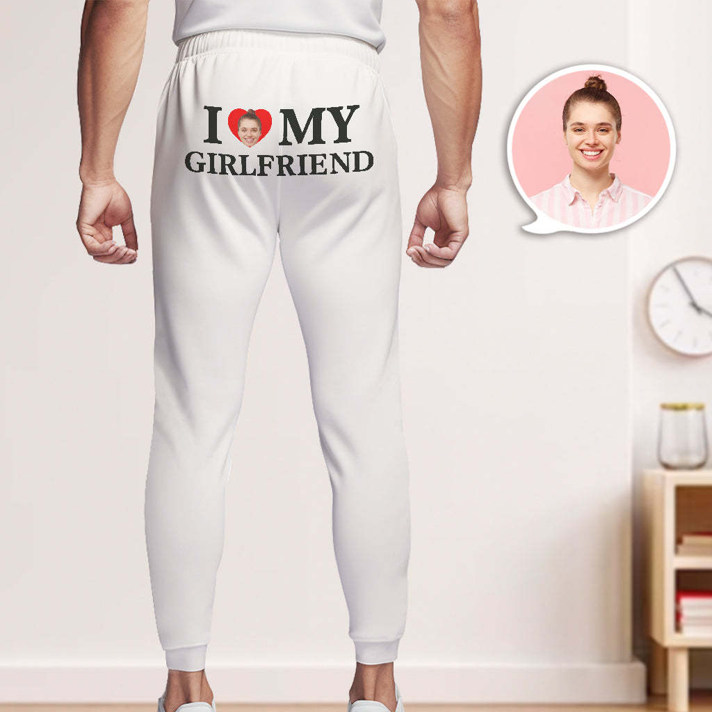 Custom Face Sweatpants Personalized I Love My Boyfriend/Girlfriend Printed Fleece Sweatpants Valentine's Day Gift for Couple - MyPhotoSocks
