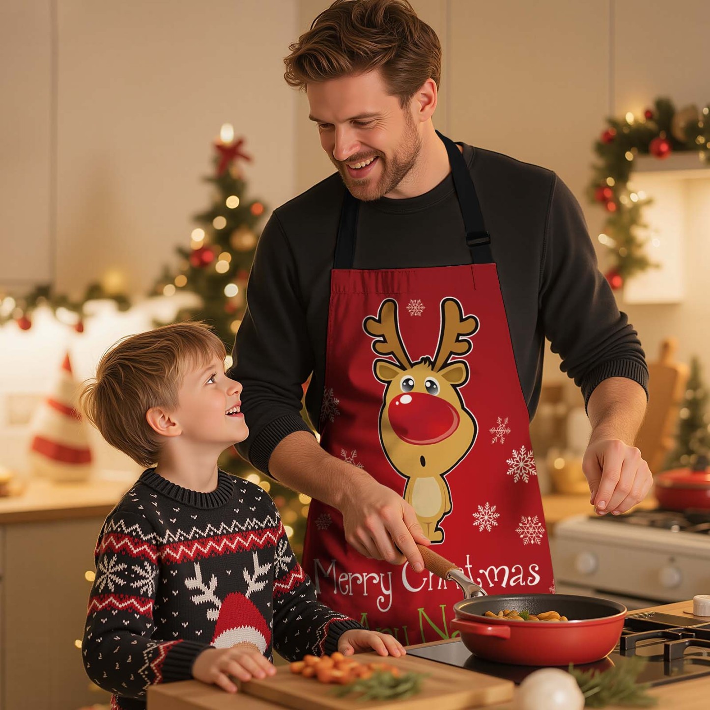 Custom Chrismtas Photo Apron Christmas Cute Pet Face Christmas Light Photo Apron Gift Santa Holiday Gift Idea - MyPhotoSocks