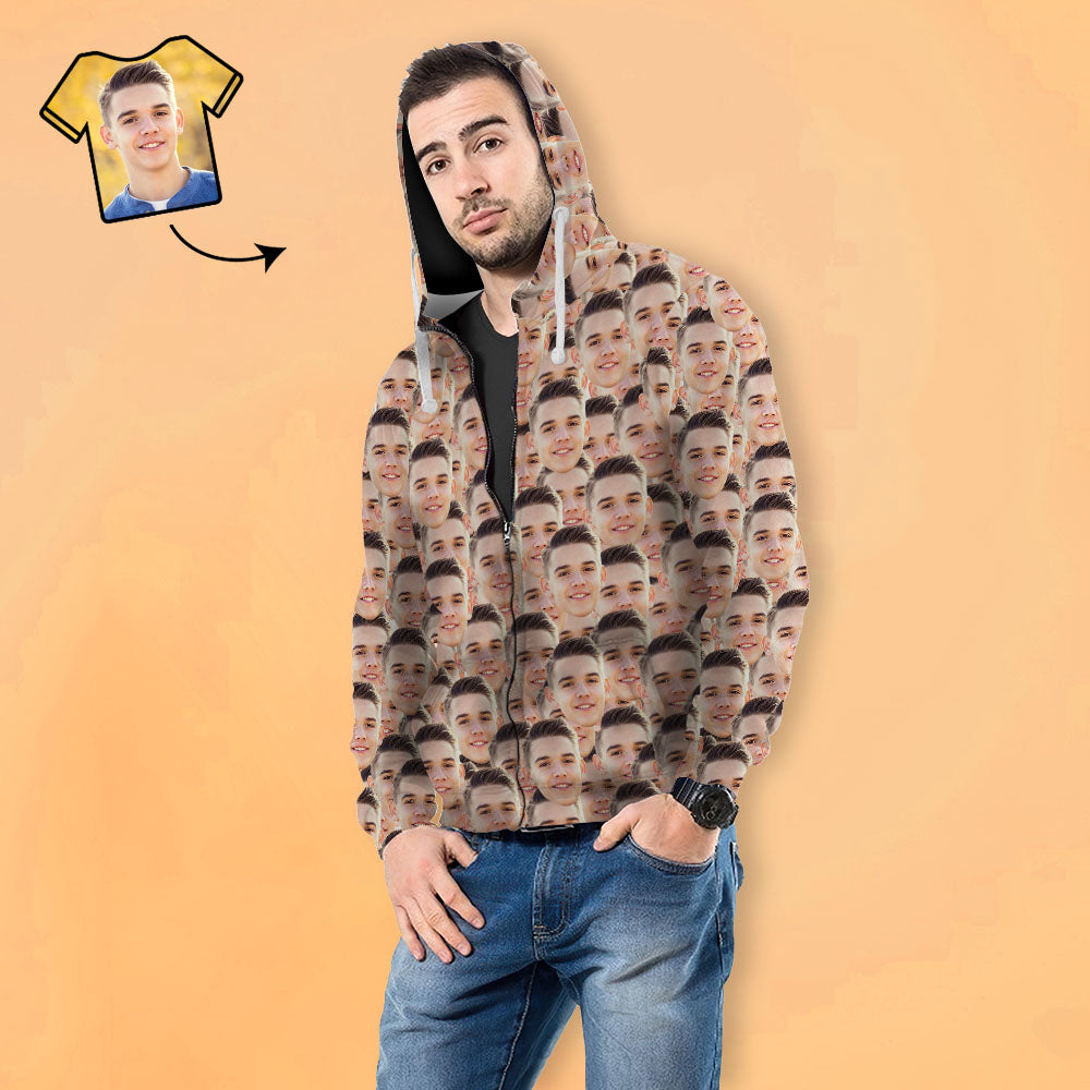 Custom Face Unisex Hoodie Casual Printed Photo ZIP Hoodie For Men Women - Mash Face-MyPhotoSocks