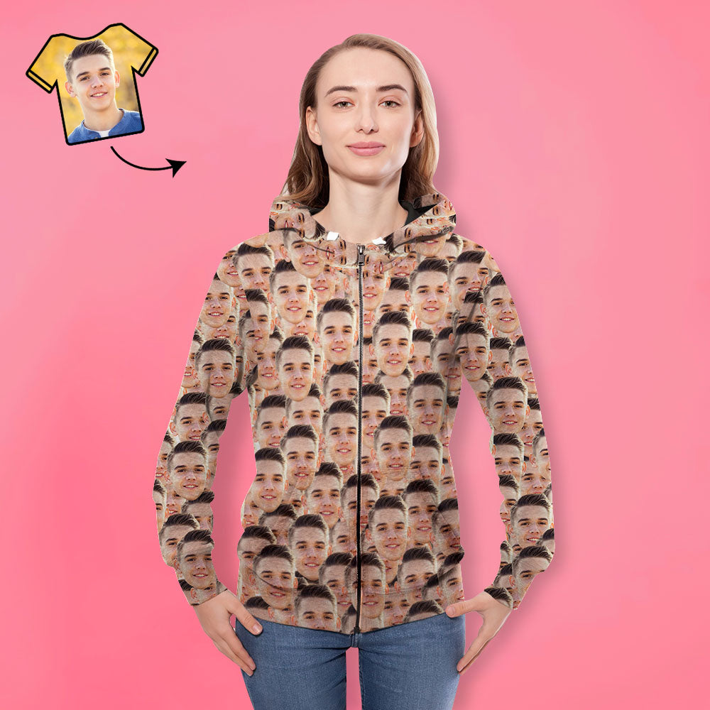 Custom Face Unisex Hoodie Casual Printed Photo ZIP Hoodie For Men Women - Mash Face-MyPhotoSocks