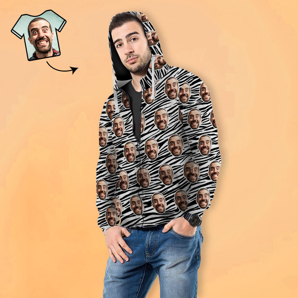 Custom Face Unisex Hoodie Casual Printed Photo ZIP Hoodie For Men Women - Zebra Stripes-MyPhotoSocks