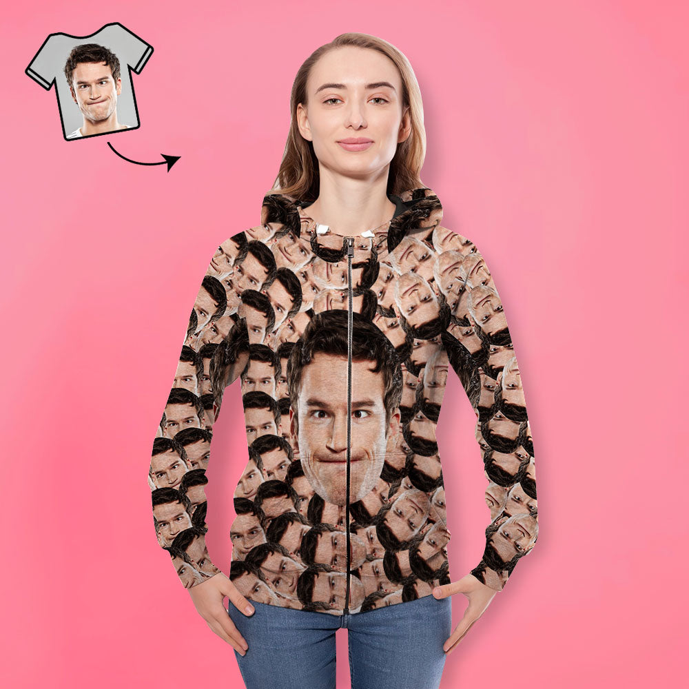 Custom Face Unisex Hoodie Casual Printed Photo ZIP Hoodie For Men Women - Big Face-MyPhotoSocks