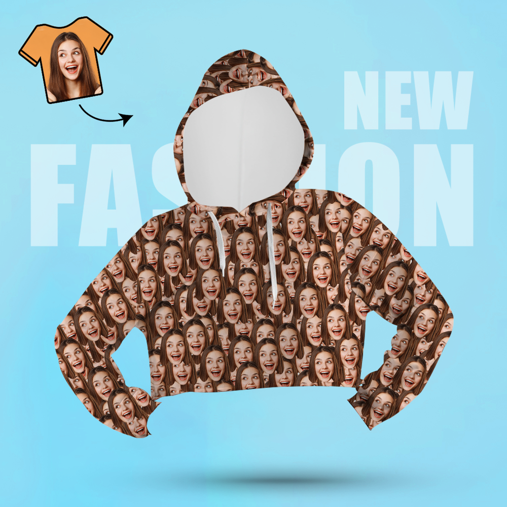 Custom Face Women's Cropped Hoodie Casual Printed Photo Pullover - Mash Face-MyPhotoSocks