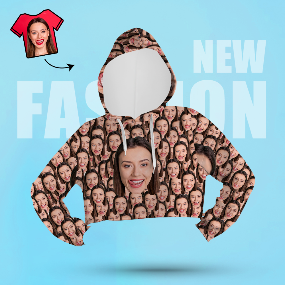 Custom Face Women's Cropped Hoodie Casual Printed Photo Pullover - Big Face-MyPhotoSocks