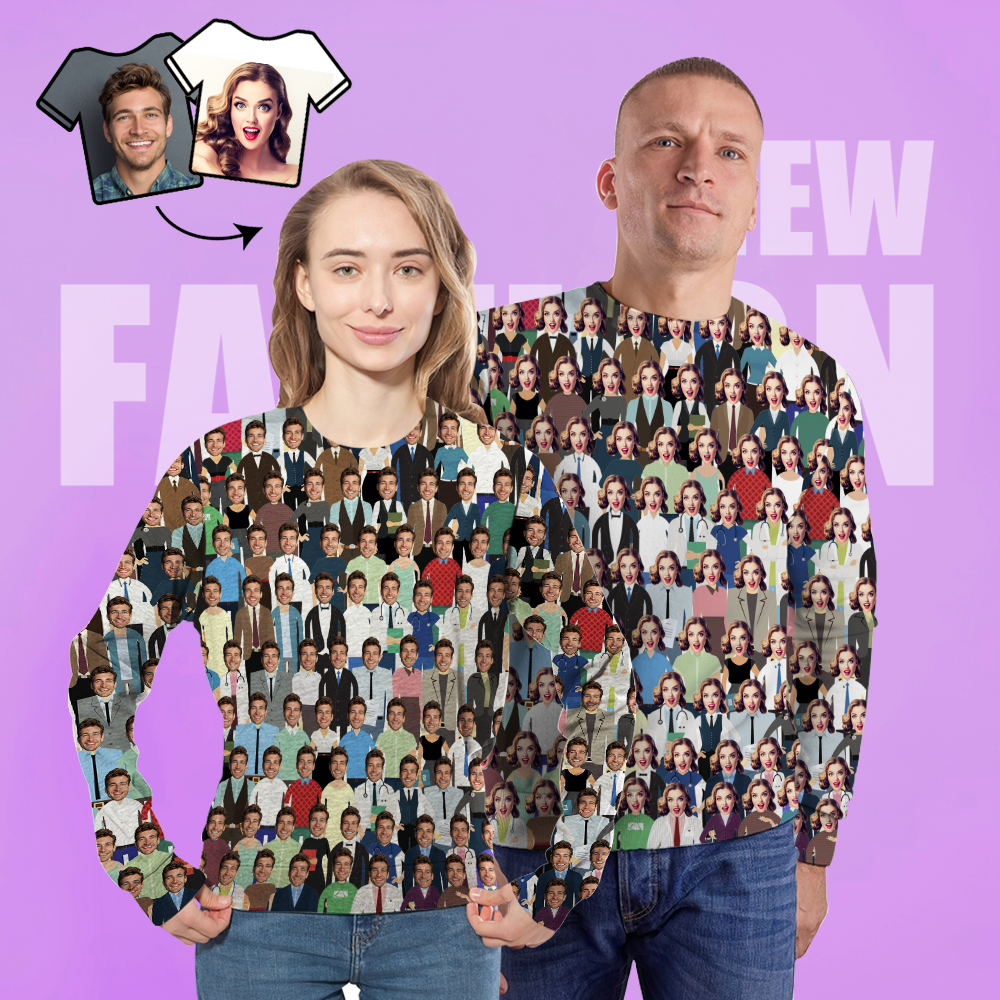 Custom Face Unisex Sweatshirt Casual Printed Photo Crewneck Shirt For Men Women - Crowd-MyPhotoSocks