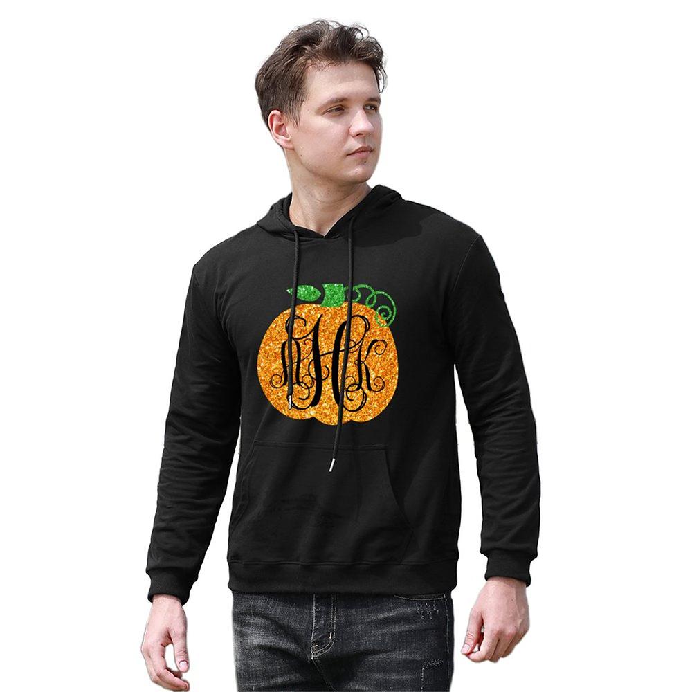 Custom Hoodie Long Sleeve Pullover Men's Hoodie Sweatshirt with Text Halloween Gift - Golden Pumpkin-MyPhotoSocks