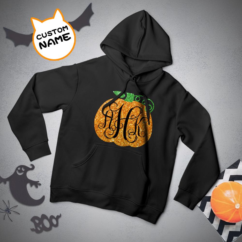 Custom Hoodie Long Sleeve Pullover Men's Hoodie Sweatshirt with Text Halloween Gift - Golden Pumpkin-MyPhotoSocks