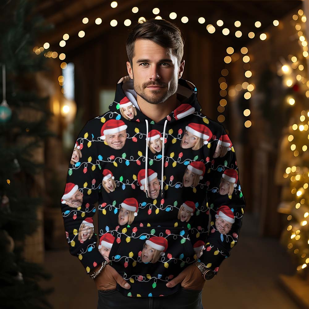 Custom Face Hoodie Personalized Photo Christmas Family Xmas Leds Unisex Hoodies - MyPhotoSocks
