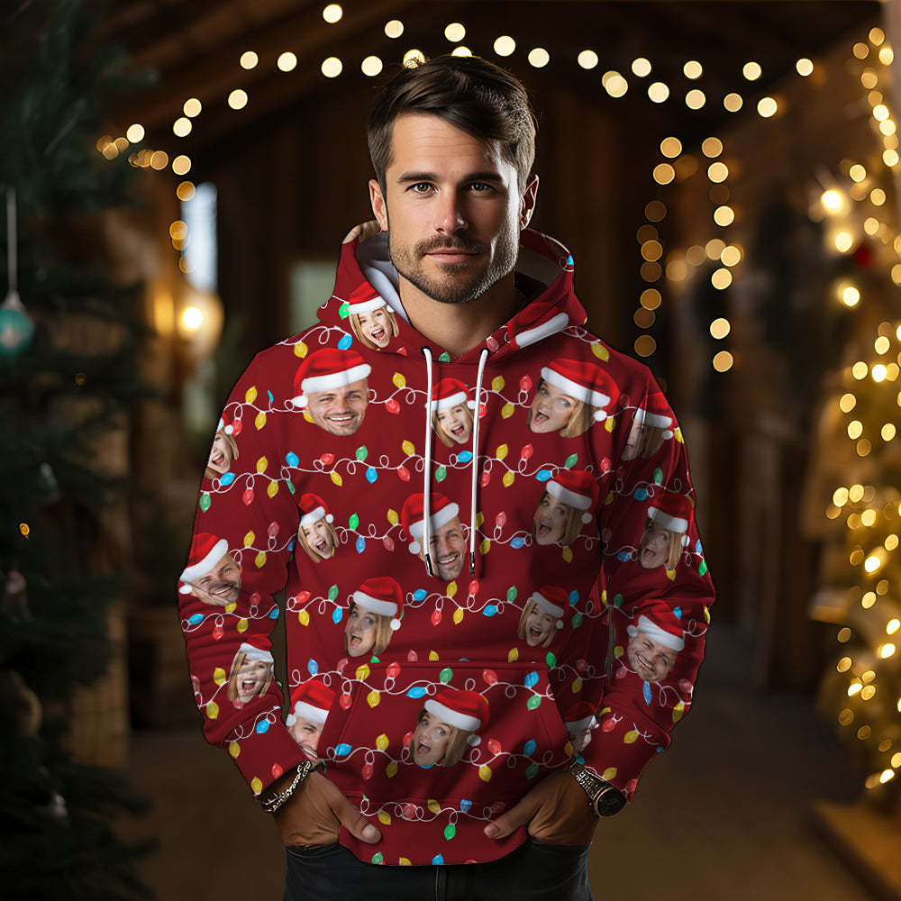 Custom Face Hoodie Personalized Photo Christmas Family Xmas Leds Unisex Hoodies - MyPhotoSocks