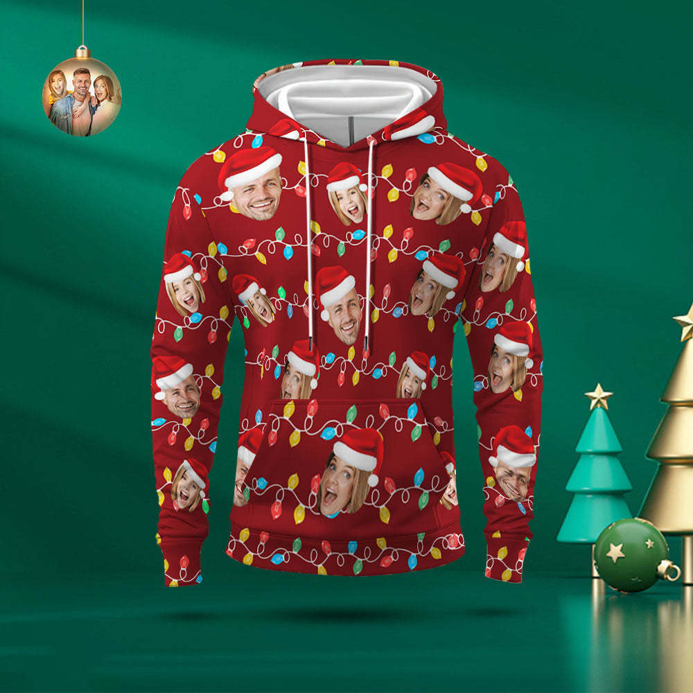 Custom Face Hoodie Personalized Photo Christmas Family Xmas Leds Unisex Hoodies - MyPhotoSocks