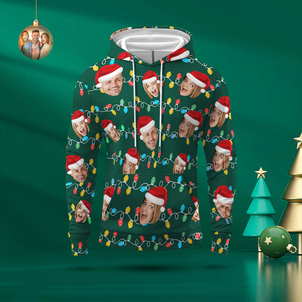 Custom Face Hoodie Personalized Photo Christmas Family Xmas Leds Unisex Hoodies - MyPhotoSocks