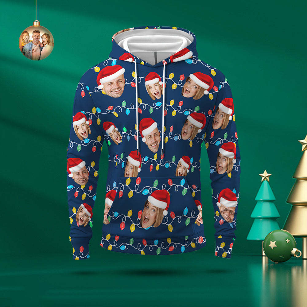 Custom Face Hoodie Personalized Photo Christmas Family Xmas Leds Unisex Hoodies - MyPhotoSocks