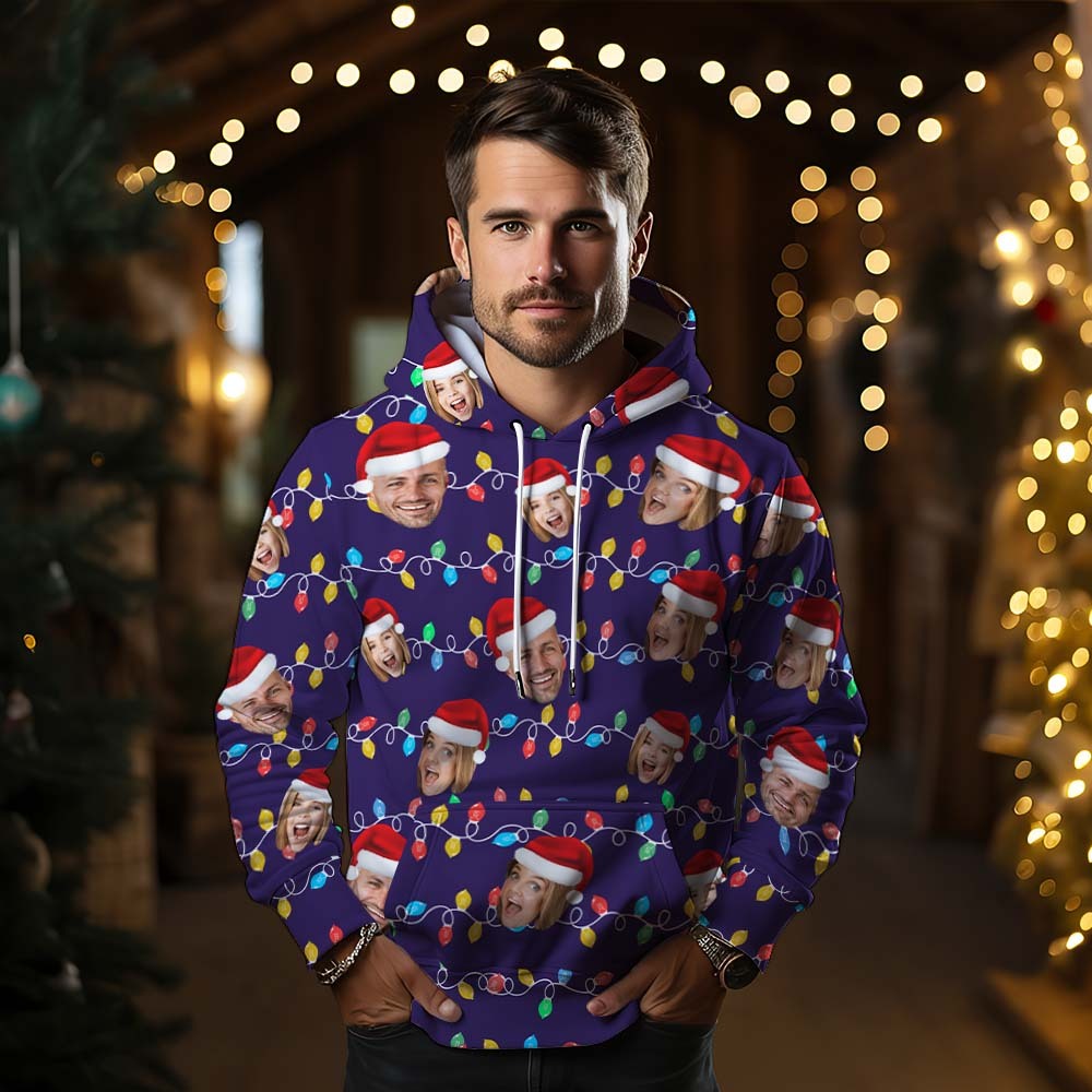 Custom Face Hoodie Personalized Photo Christmas Family Xmas Leds Unisex Hoodies - MyPhotoSocks