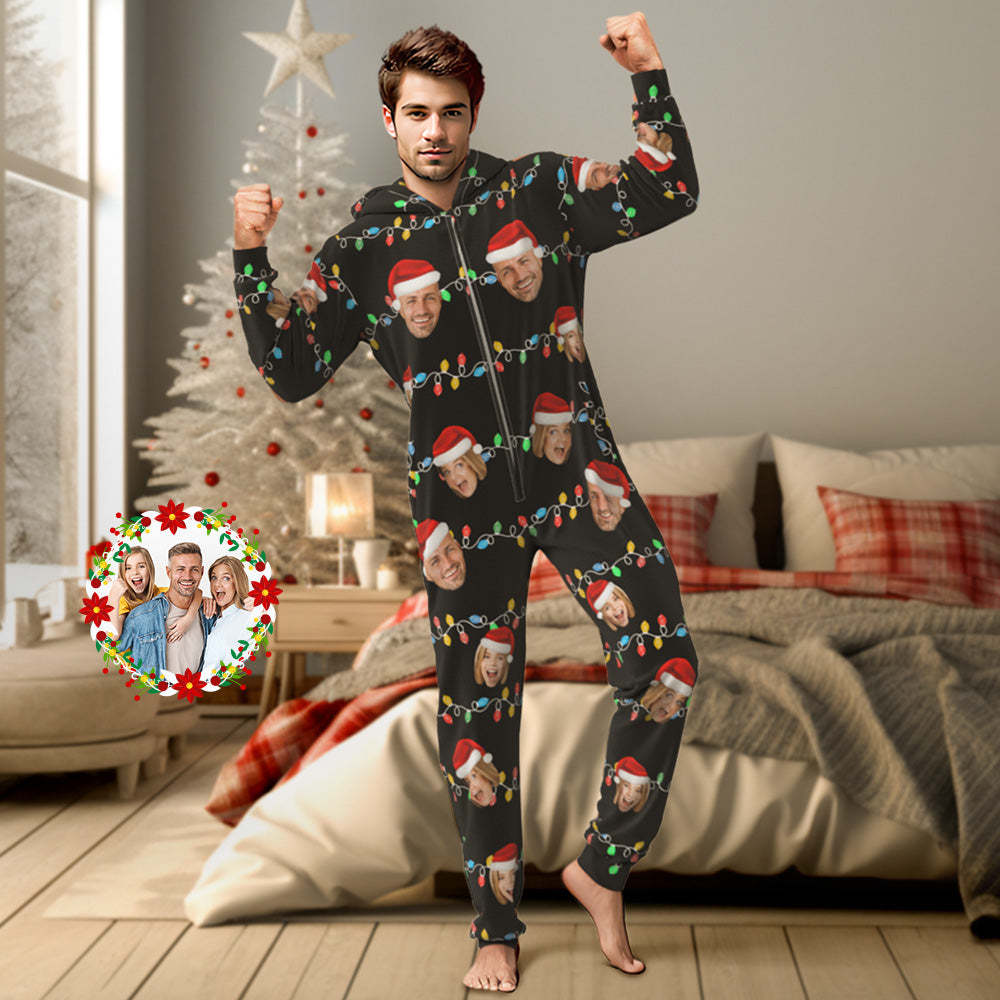 Custom Onesies Photo Xmas Leds Pajamas One-Piece Sleepwear Family Pyjamas Christmas Gift - MyPhotoSocks