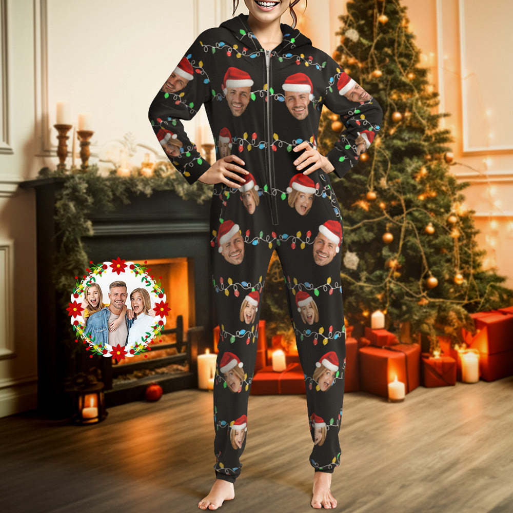 Custom Onesies Photo Xmas Leds Pajamas One-Piece Sleepwear Family Pyjamas Christmas Gift - MyPhotoSocks