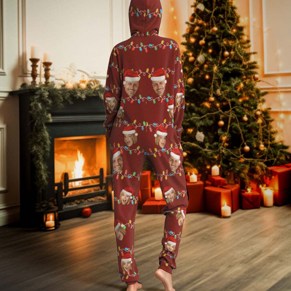 Custom Onesies Photo Xmas Leds Pajamas One-Piece Sleepwear Family Pyjamas Christmas Gift - MyPhotoSocks