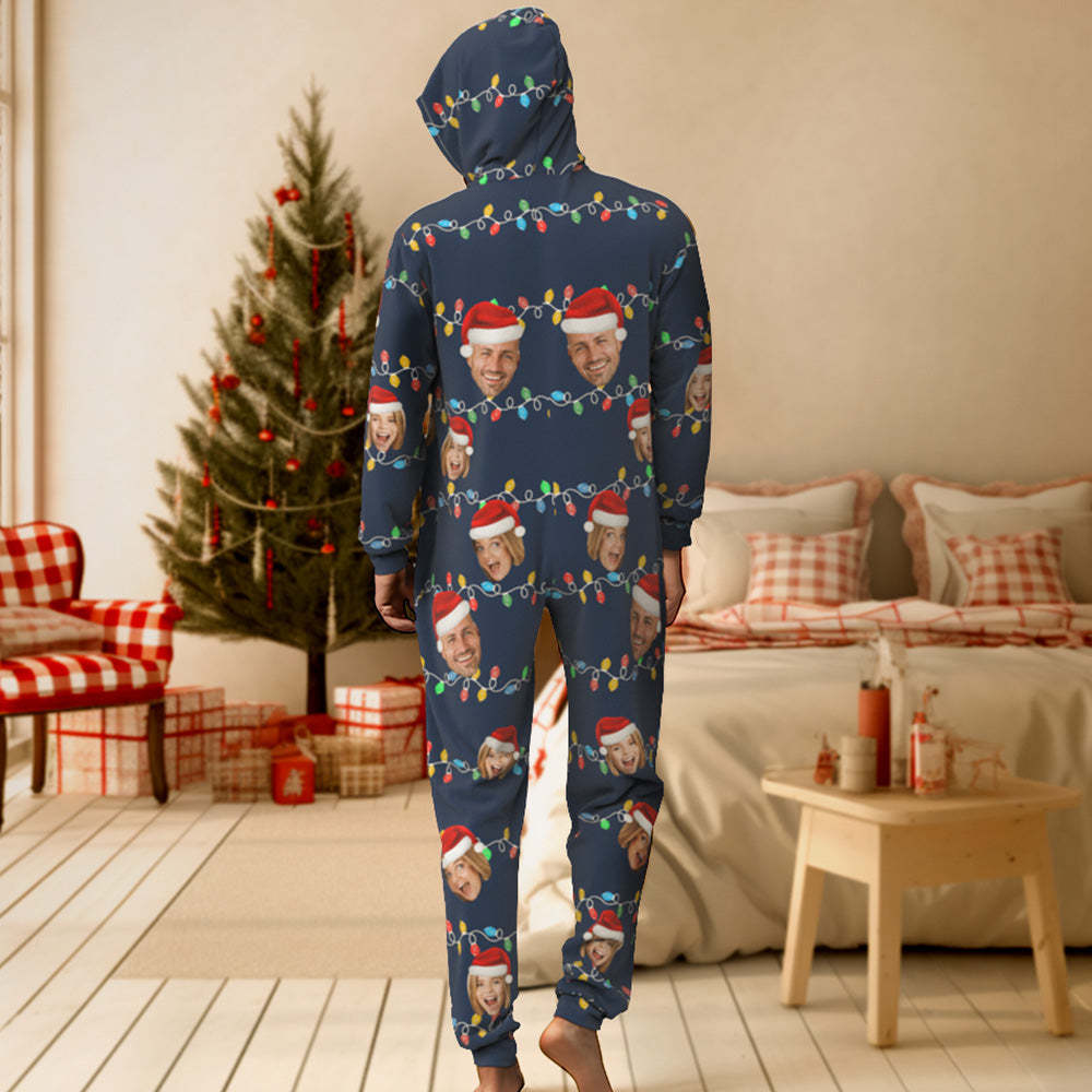 Custom Onesies Photo Xmas Leds Pajamas One-Piece Sleepwear Family Pyjamas Christmas Gift - MyPhotoSocks