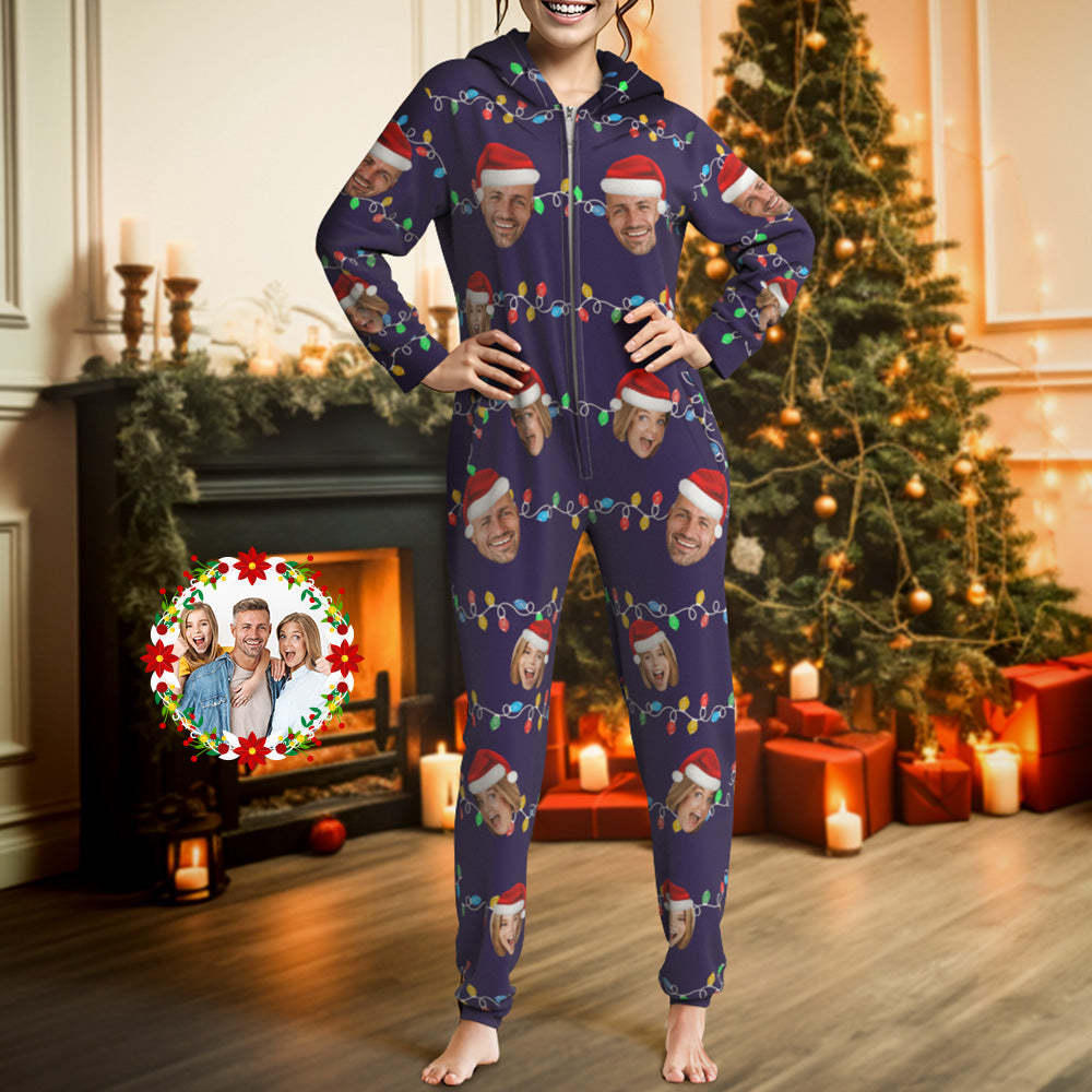 Custom Onesies Photo Xmas Leds Pajamas One-Piece Sleepwear Family Pyjamas Christmas Gift - MyPhotoSocks