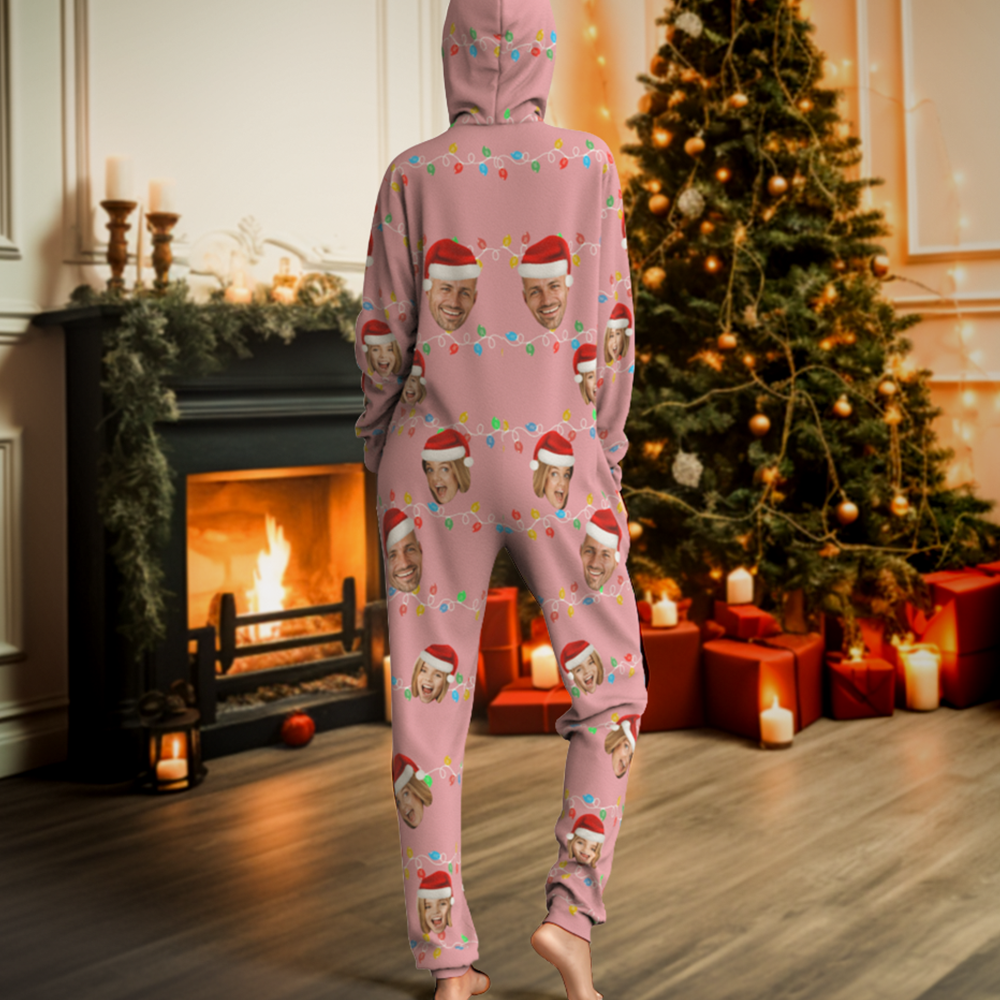 Custom Onesies Photo Xmas Leds Pajamas One-Piece Sleepwear Family Pyjamas Christmas Gift - MyPhotoSocks