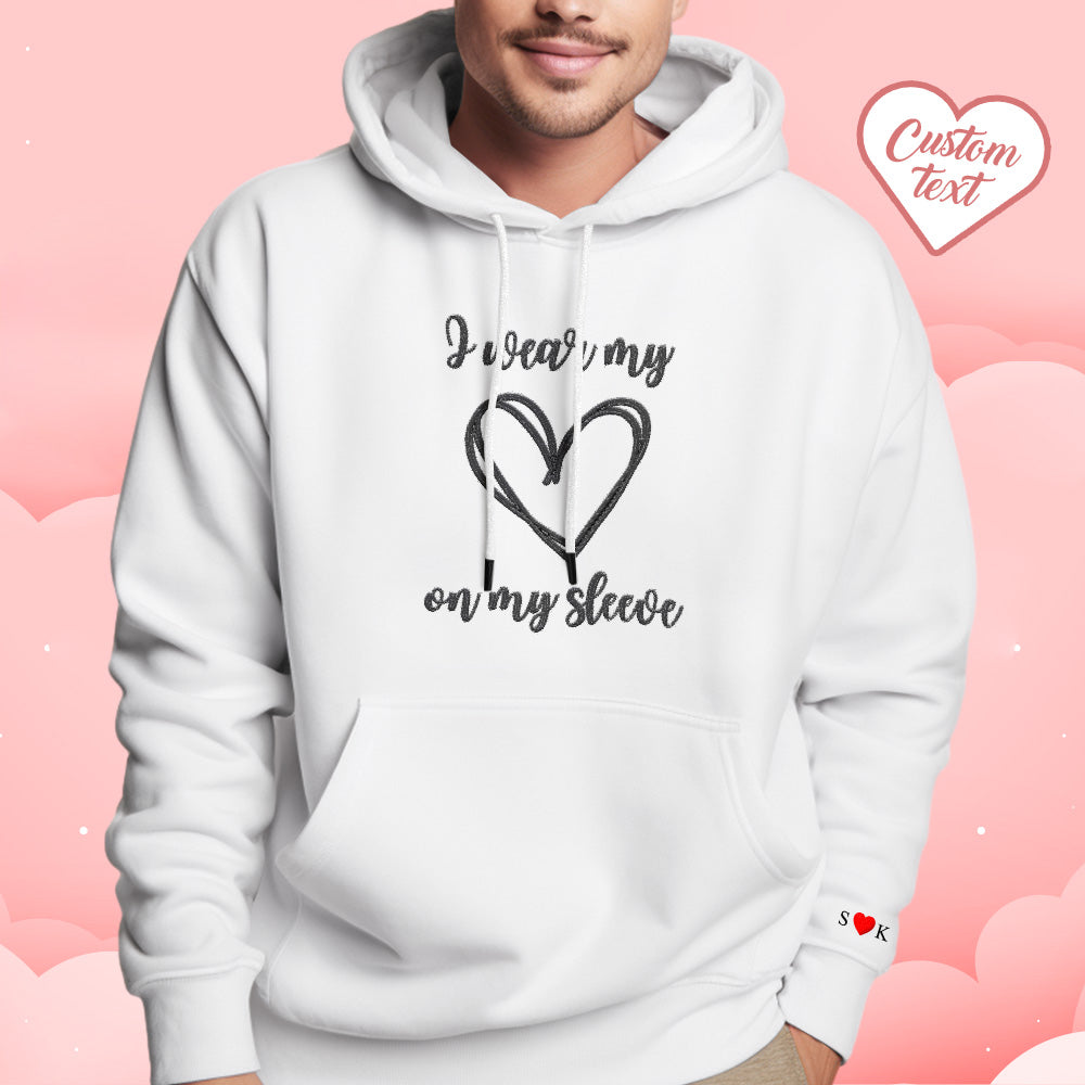 Personalized Embroidered Love Heart Hoodie Custom Text Sweatshirt Valentine Gift - MyPhotoSocks