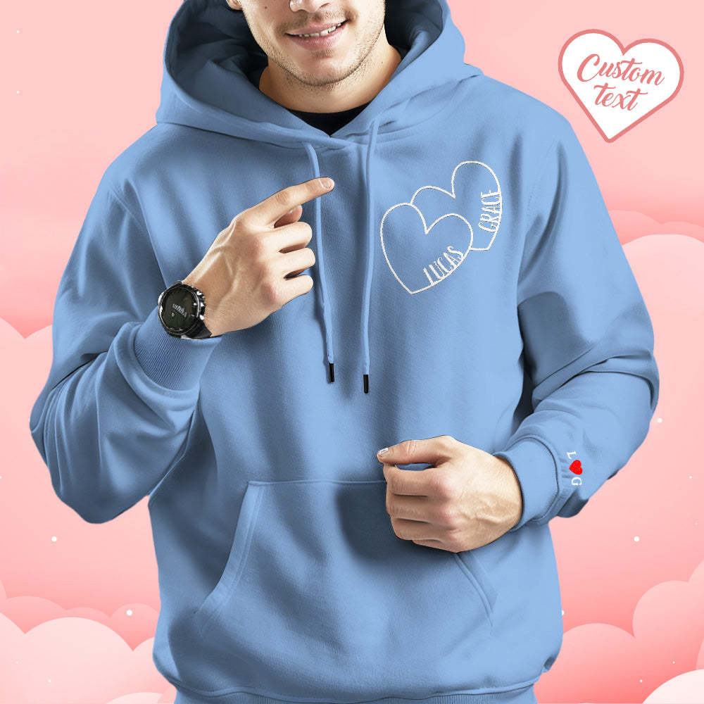Custom Text Embroidered Hoodie Romantic Double Hearts Sweatshirt Valentine Gift - MyPhotoSocks