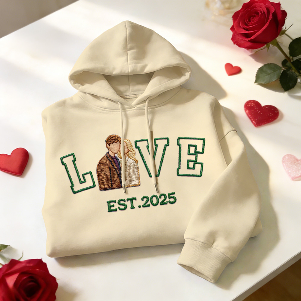 Personalized Embroidered Photo Couple LOVE Est Year Sweatshirt/Hoodie
