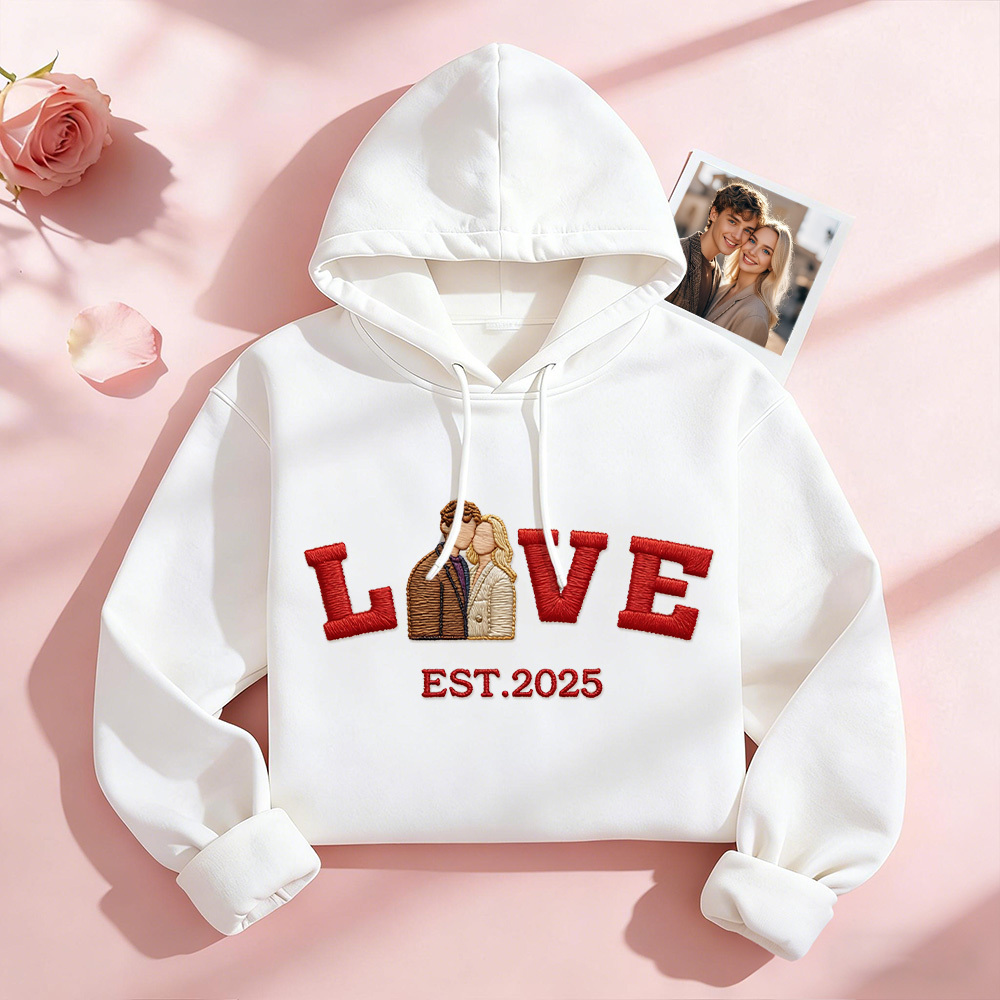 Personalized Embroidered Photo Couple LOVE Est Year Sweatshirt/Hoodie