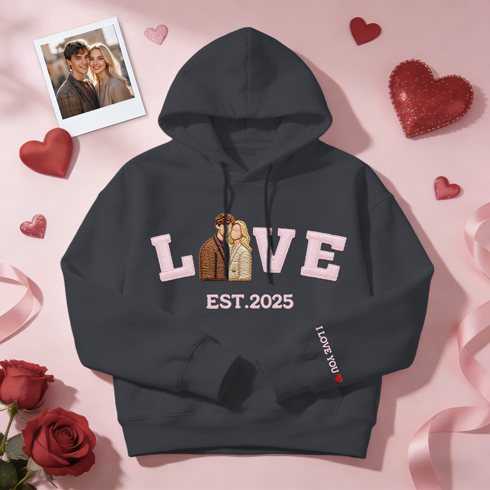 Personalized Embroidered Photo Couple LOVE Est Year Sweatshirt/Hoodie