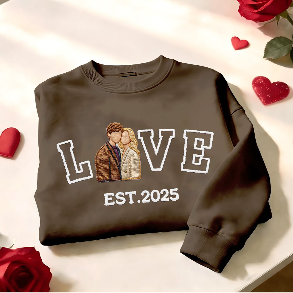 Personalized Embroidered Photo Couple LOVE Est Year Sweatshirt/Hoodie