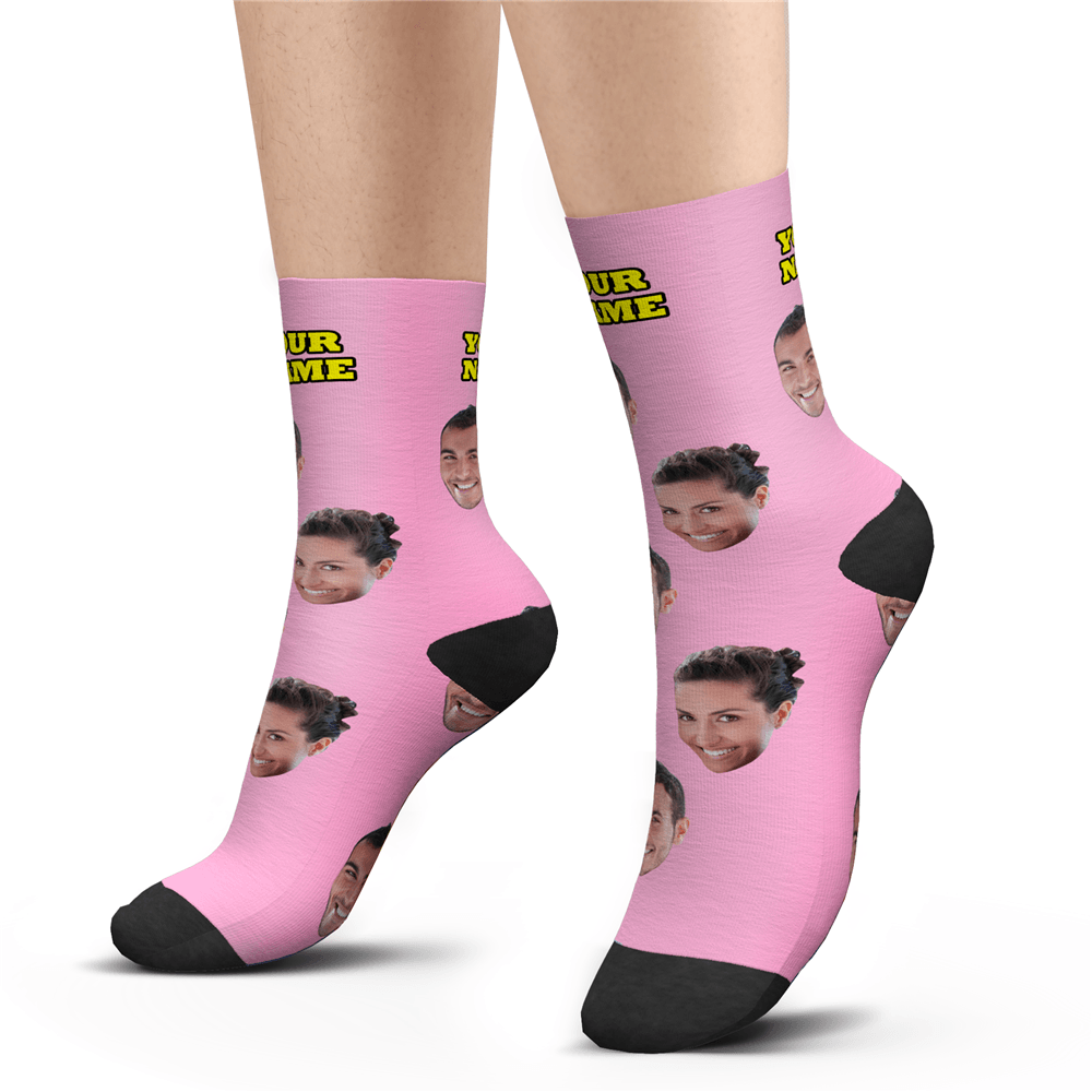 Custom Photo Face Socks With Your Text Colorful - MyPhotoSocks