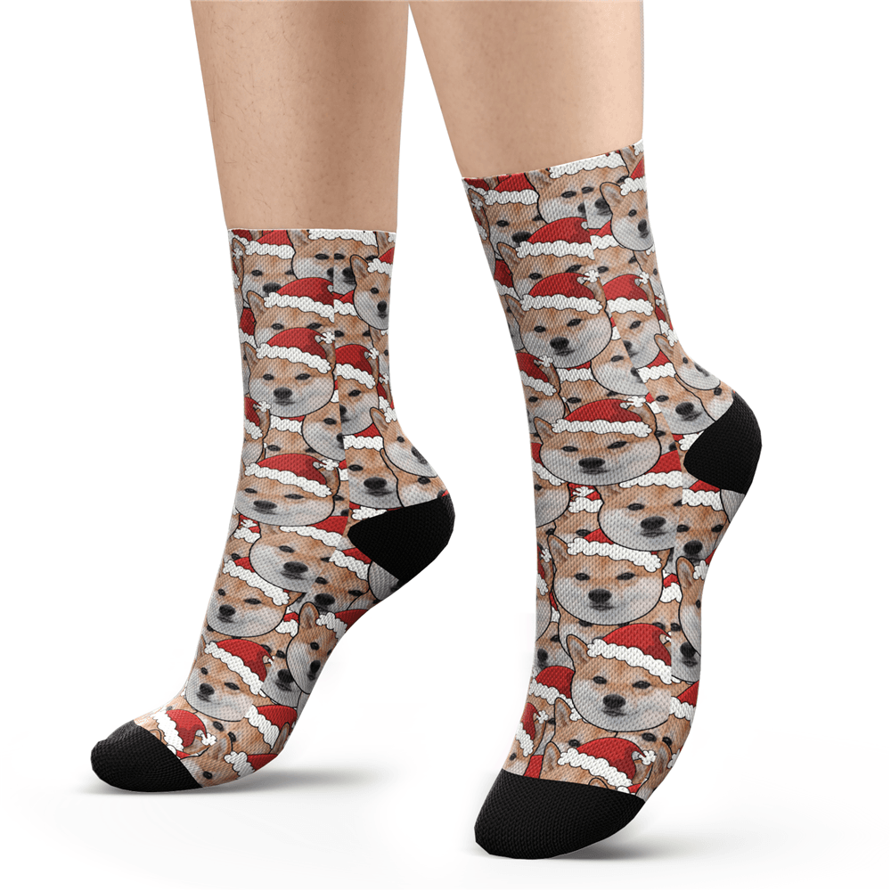 Custom Face Mash Dog Santa hat Socks - MyPhotoSocks