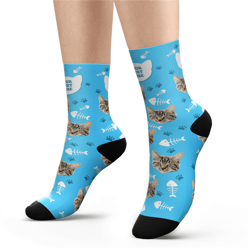 Custom Cat Happy Socks With Your Text - MyPhotoSocks