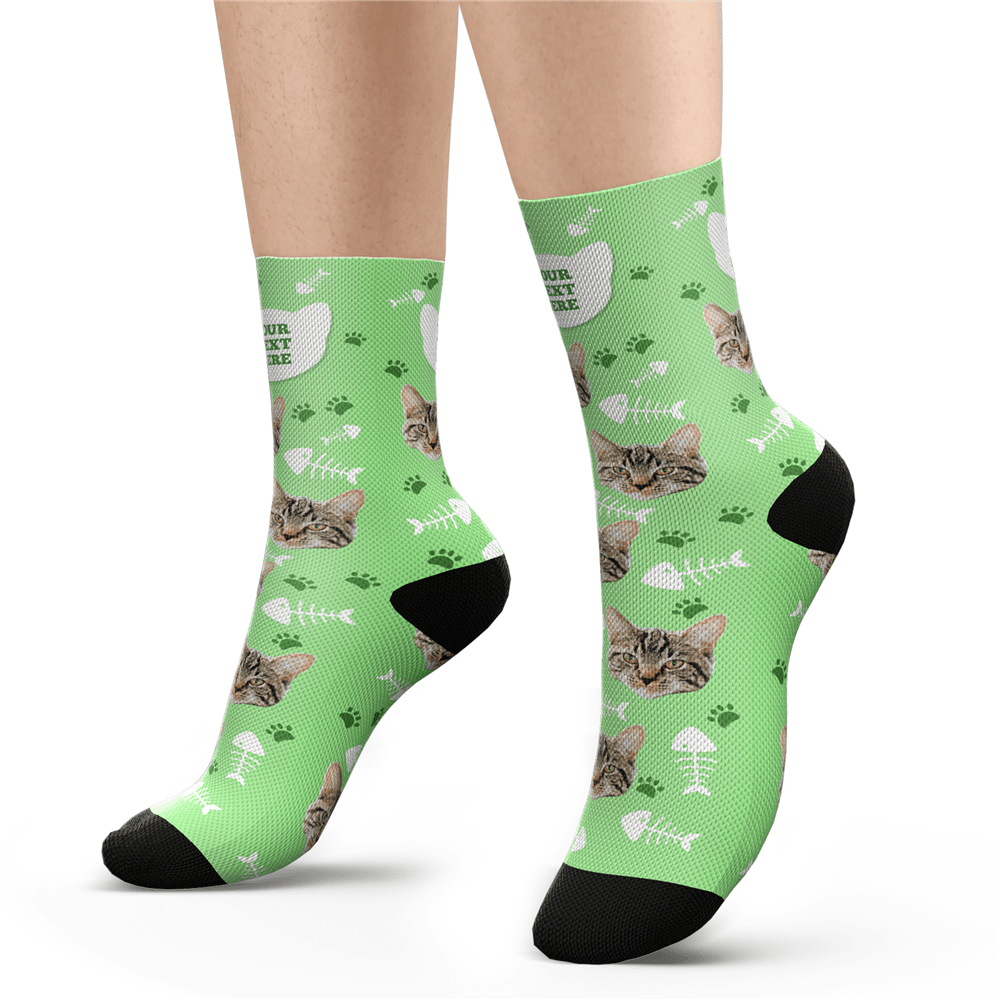 Custom Lovely Cat Photo Socks With Your Text - MyPhotoSocks