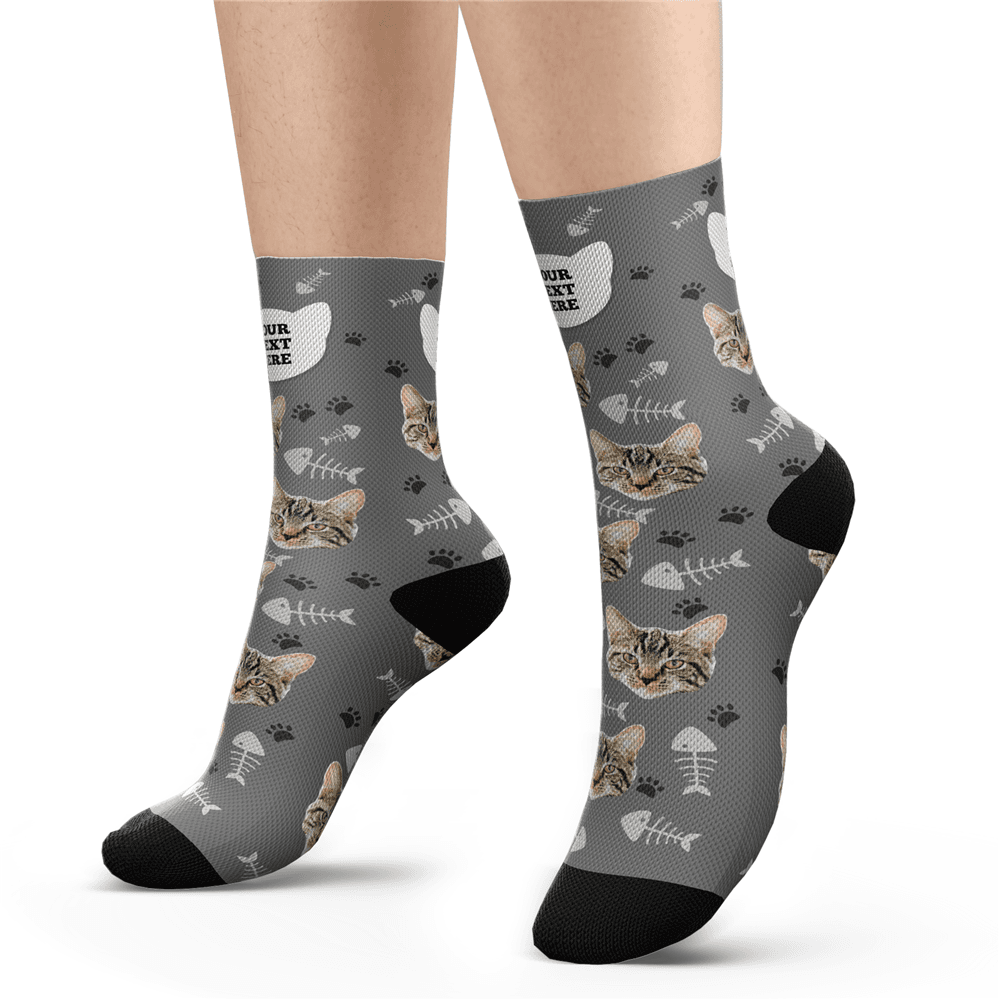 Custom Cat Happy Socks With Your Text - MyPhotoSocks