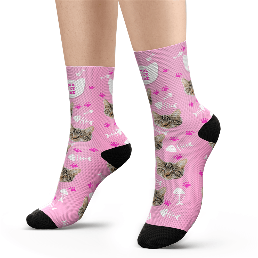 Custom Cat Happy Socks With Your Text - MyPhotoSocks