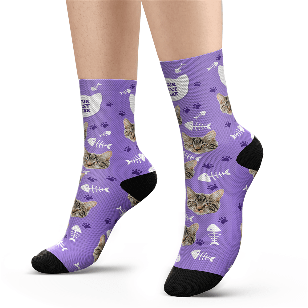 Custom Cat Happy Socks With Your Text - MyPhotoSocks